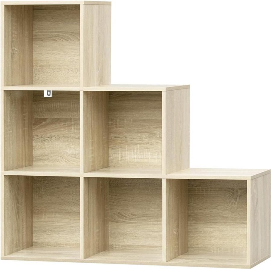 Boekenkast met 6 vakken Cube Shelf Trapplank Stapelplank voor de woonkamer slaapkamer kinderkamer kantoor Licht Eiken 90 5 x 90 5 x 30 cm