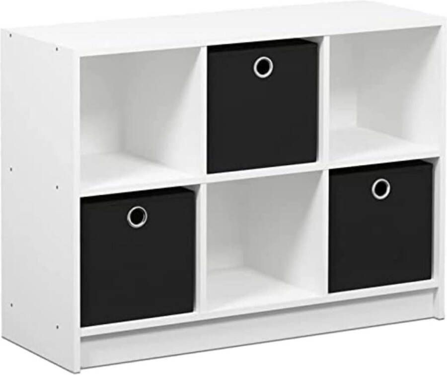 Boekenkast met 6 vakken en 3 laden hout wit zwart 30 23 x 30 23 x 59 94 cm