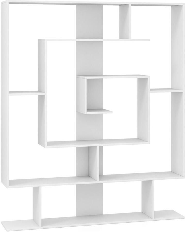Boekenkast met 7 niveaus – Geometrische vrijstaande boekenplank met 2 anti-kantelkits – Rustiek bruin wit