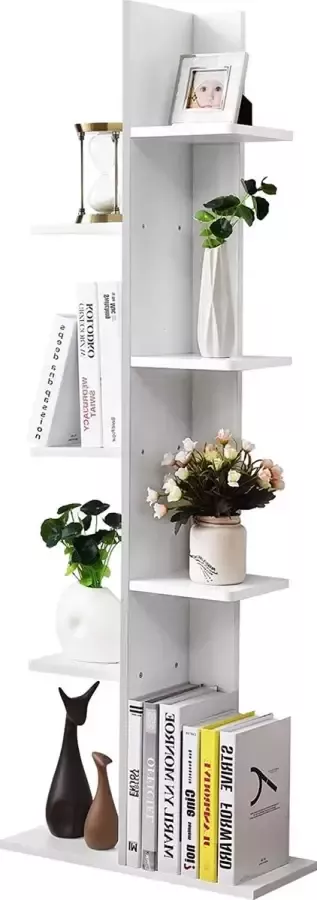 Boekenkast met 7 planken staande plank hoek kantoorrek vrijstaand archiefkast wandrek decorrek voor presentatie en boeken ruimteverdeler voor slaapkamer & woonkamer & kantoor (wit)