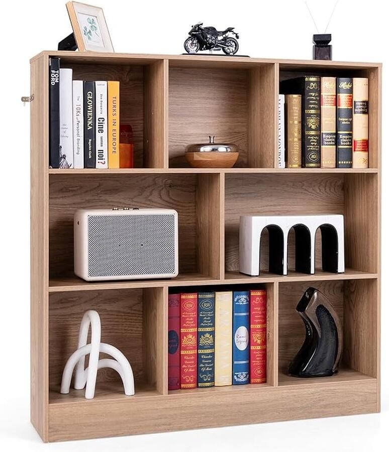 Boekenkast met 8 compartimenten 3-laags staande plank kubusplank kantoorplank opbergrek voor woonkamer slaapkamer studeerkamer kantoor 122 x 32 x 93 cm