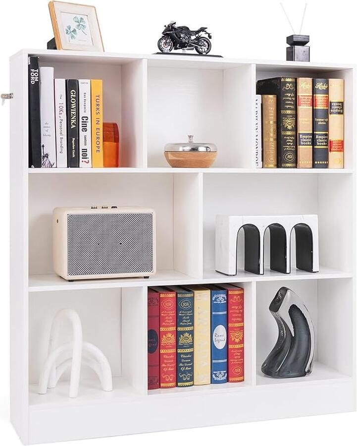 Boekenkast met 8 compartimenten 3-laags staande plank kubusplank kantoorplank opbergrek voor woonkamer slaapkamer studeerkamer kantoor 100 x 24 x 104 cm (wit)
