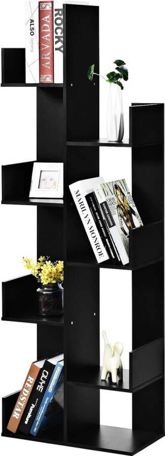 Boekenkast met 8 open vakken boekenkast hout staand rek houten rek opbergrek voor boeken cd's planten en foto's (zwart)