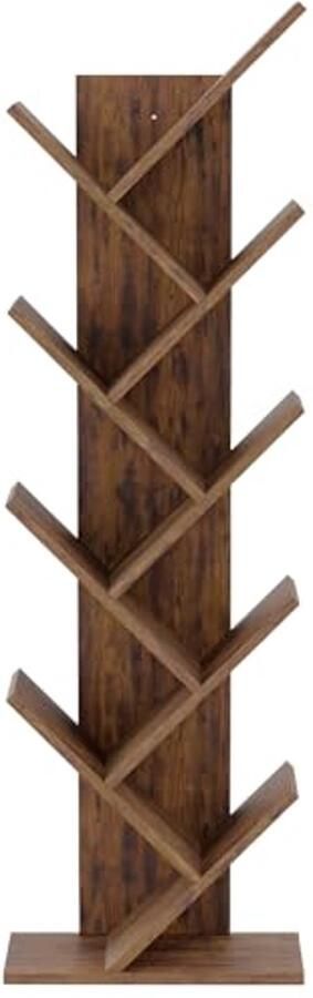 Boekenkast met Boomvorm en 9 Compartimenten Houten Opbergplank voor CD's Kantoor en Thuis 40 x 20 x 127 cm Vintage Bruin