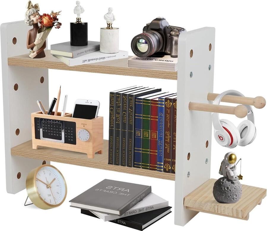 Boekenkast met Bureauorganiser Hout Geschikt voor Kantoor en Slaapkamer Dubbel Boekenkast