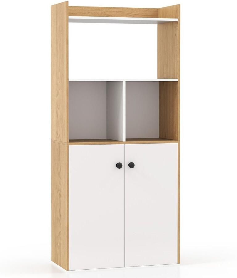 Boekenkast met Dubbele Deurkast – 3 Niveaus en Open Kubussen Moderne Vitrine en Opbergorganisator 60 x 30 x 140 cm