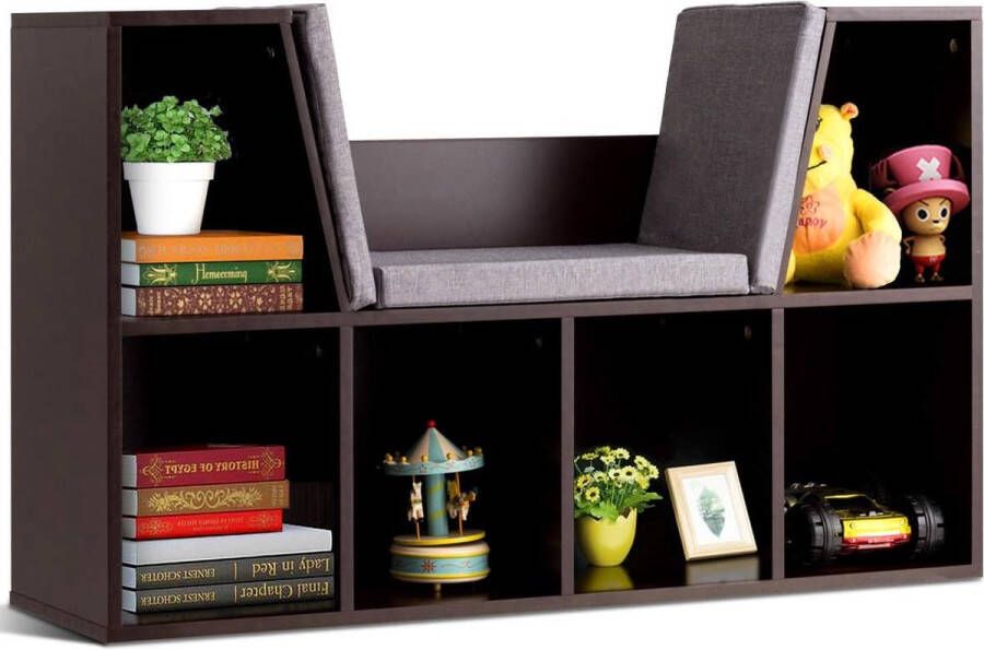 Boekenkast met kussens ruimteverdeler boekenkast 6 vakken stelling kubusrek staand rek archiefplank opbergrek houten rek 103 x 30 x 63 cm (bruin)
