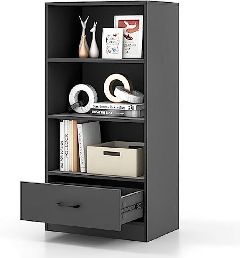 Boekenkast met lade en open vakken Houten rek voor woonkamer slaapkamer en kantoor