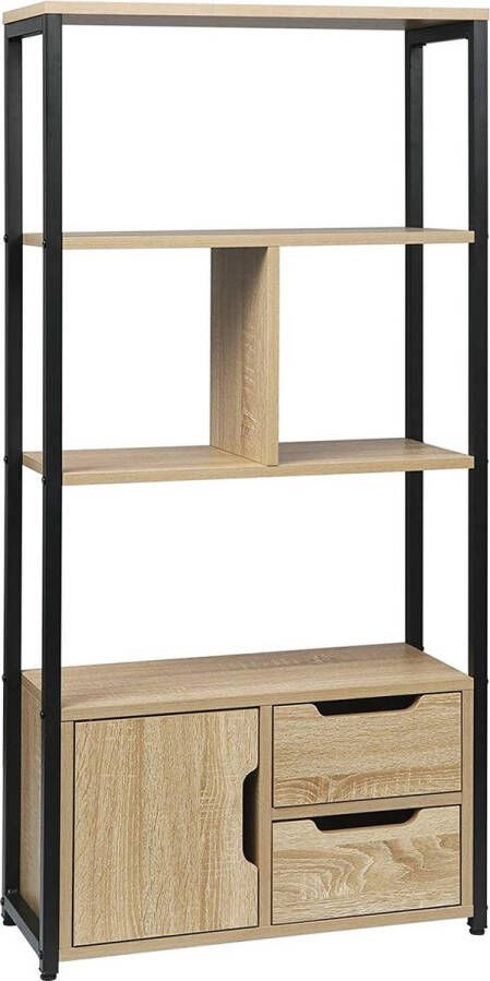 Boekenkast met plank en schuifladen 58x24x120cm keukenrek bureaurek en schoenenrek ijzeren frame