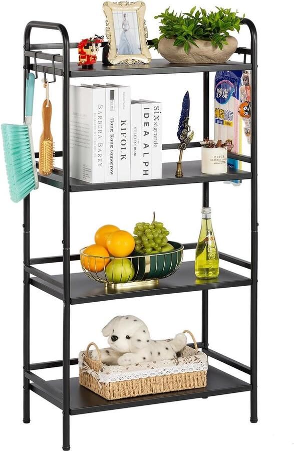 Boekenkast metalen plank staande plank met 5 niveaus open staande plank voor studeerkamer woonkamer slaapkamer keuken industrieel design 4 S-haken 60×35×126cm zwart