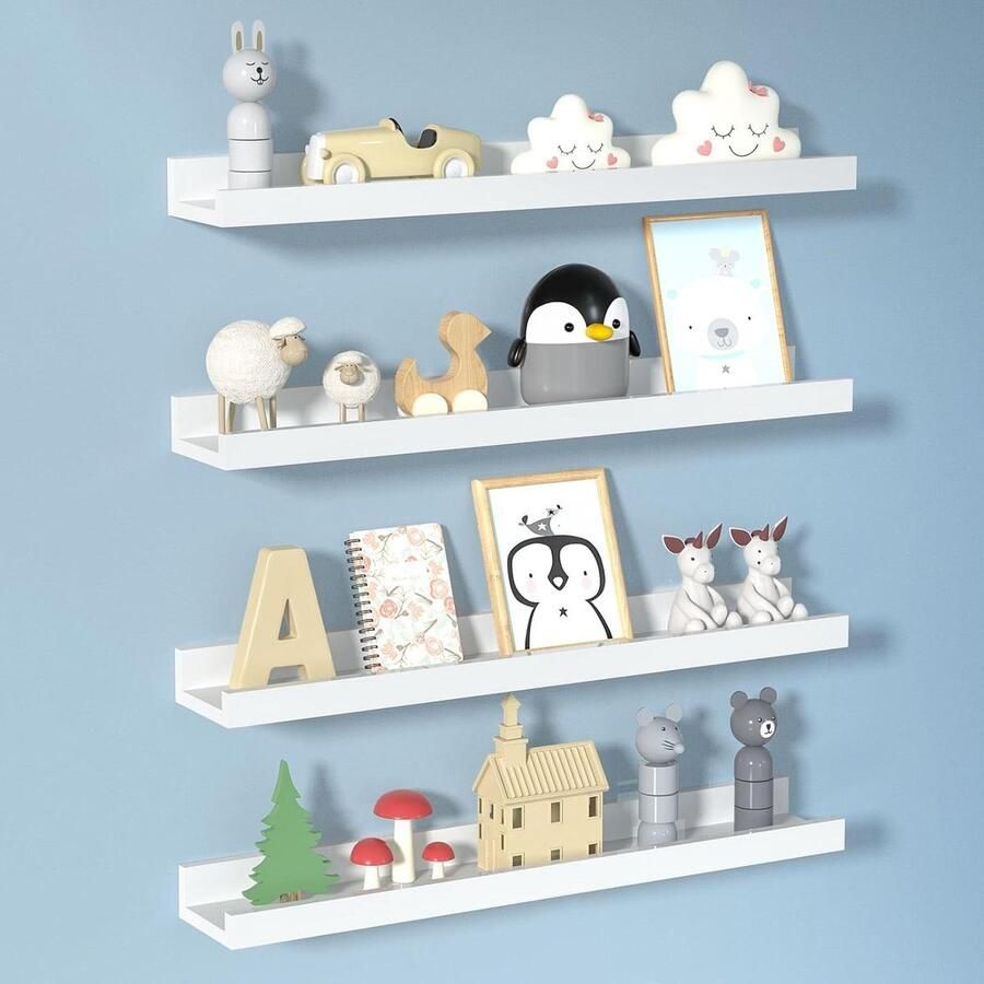 Wandplanken van hout wit Set van 4 58 cm lengte Wandrek voor fotolijsten en decoraties Kinderkamer woonkamer werkkamer Wandrek