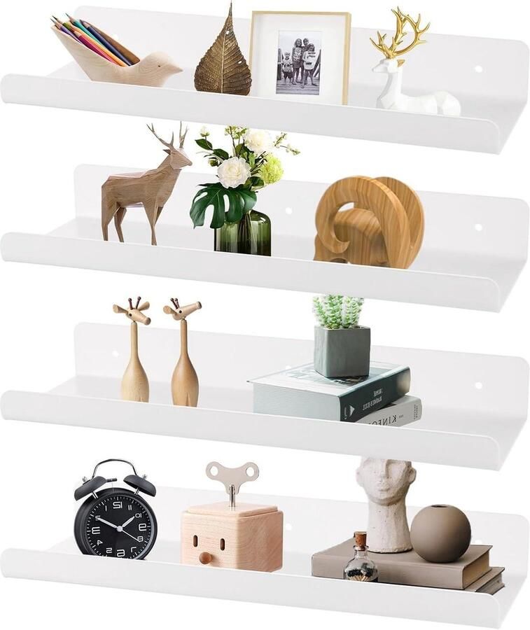Zwevende plank wandrek van acryl 4 stuks 30 cm wit zonder boren voor woonkamer keuken kinderkamer werkkamer slaapkamer Wandrek