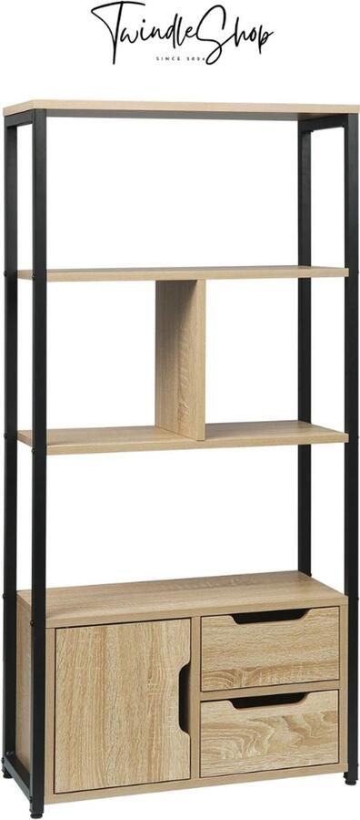 TwindleShop Opbergkast Met Boekenplanken Boekenkasten Boekenkast Met Deuren En Lades Hout Industrieel 58 x 24 x 120 CM