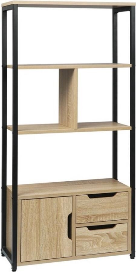 Boekenkast Opbergkast Met Boekenplanken Boekenrek Boekenkast Met Deuren En Lades Hout Industrieel 58 x 24 x 120 CM