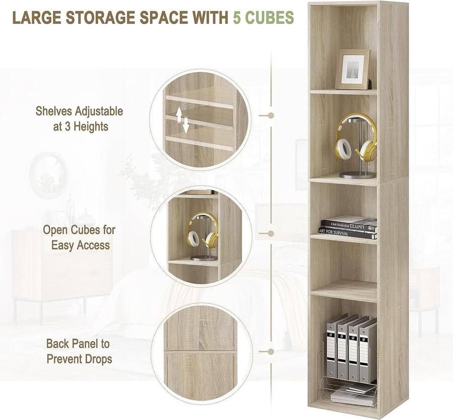 Rootz Living Rootz Boekenkast Opbergplank Vrijstaande boekenplank Verstelbare verdelers Houtmateriaal Stabiel en veilig 30 cm x 151 cm x 26 cm - Foto 2