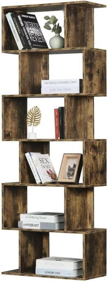Boekenkast OPEN 6 Vakken Bruin Boekenkast Boekenrek Woonkamer slaapkamer en kinderkamer Hout 60x23.5x160CM