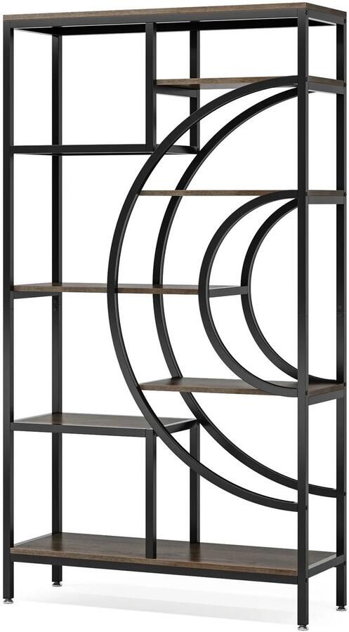 Boekenkast – Open Kast – Plankenrek – Opbergmeubel – Houten Frame – Industrieel Metalen Frame – 8-Laags Geometrisch Design Bruin