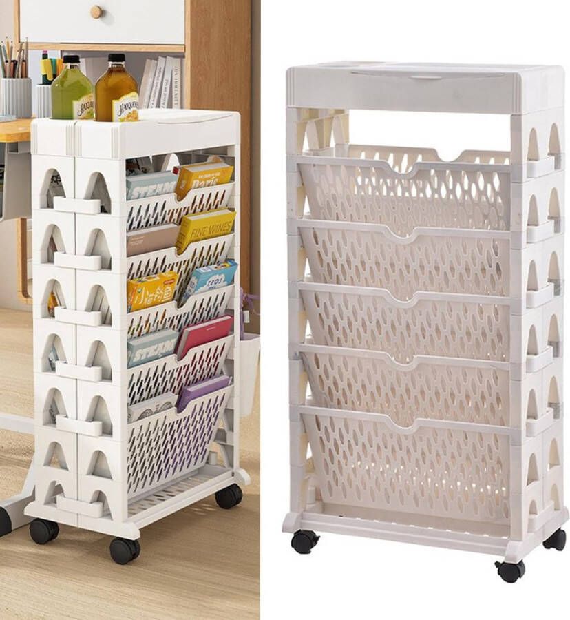 Boekenkast organizer afneembaar beweegbaar uniek boekenrek 5 rollende utility organizer boekenrek boekenwagen boekenkast met wielen (wit)