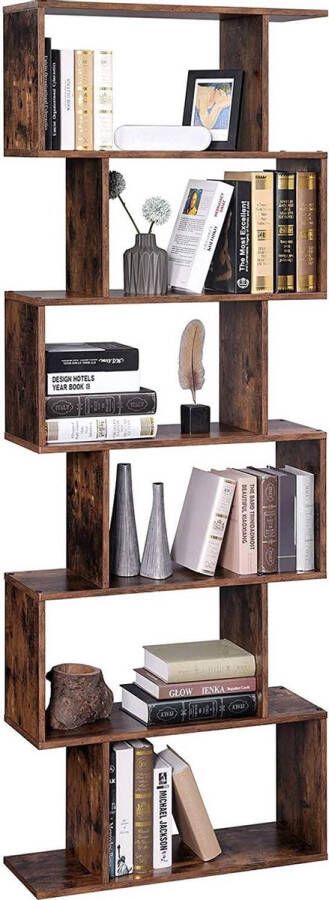 boekenkast plank staande plank voor presentatie vrijstaande kast decoratieve plank met 6 niveaus vintage donkerbruin