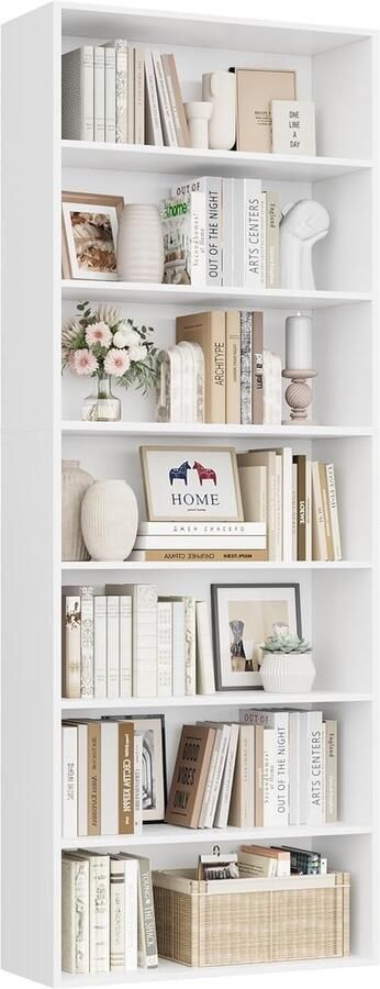 HMTM Boekenkast rek met 7 vakken boekenkast staand rek opbergrek voor woonkamer kantoor slaapkamer 209 5 x 60 x 23 5 cm wit -424