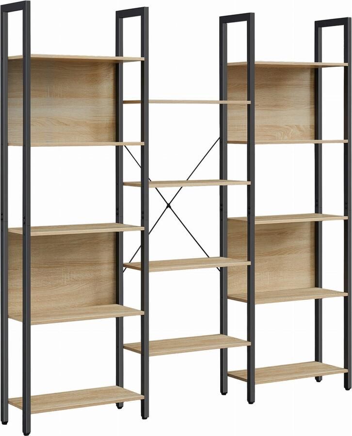 Boekenkast SONOMA 14 Planken en Stalen Frame Eiken Sonoma en Zwart Modern en Functioneel Design Ideaal voor Woonkamer Slaapkamer of Kantoor 166 x 158 x 24 cm