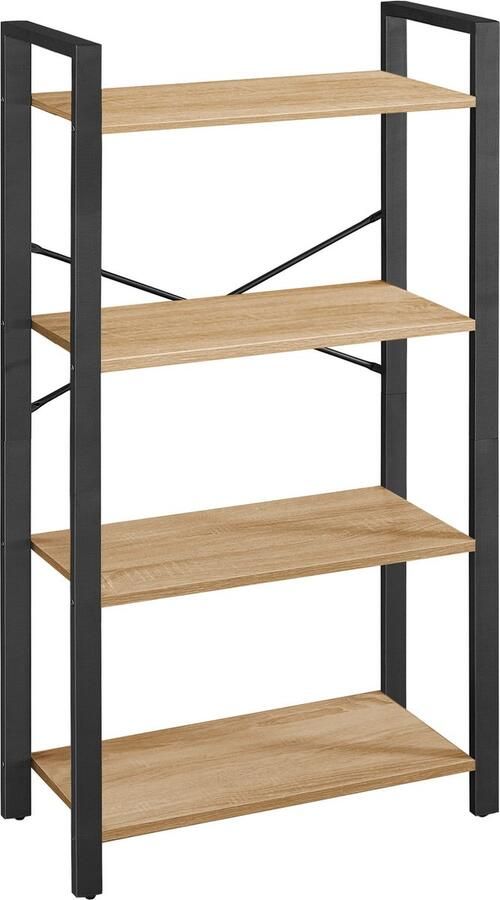 Boekenkast SONOMA 4 Planken en Stalen Frame Eiken Sonoma en Zwart Modern en Functioneel Design Ideaal voor Woonkamer Slaapkamer of Kantoor 120 x 66 x 30 cm