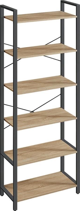 Boekenkast SONOMA 6 Planken en Stalen Frame Eiken Sonoma en Zwart Modern en Functioneel Design Ideaal voor Woonkamer Slaapkamer of Kantoor 186 x 66 x 30 cm