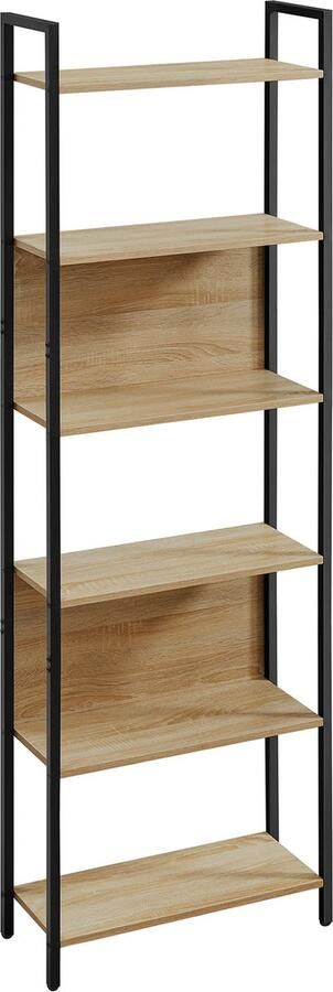 Boekenkast SONOMA 6 Planken en Stalen Frame Eiken Sonoma en Zwart Modern en Functioneel Design Ideaal voor Woonkamer Slaapkamer of Kantoor 186 x 60 x 24 cm