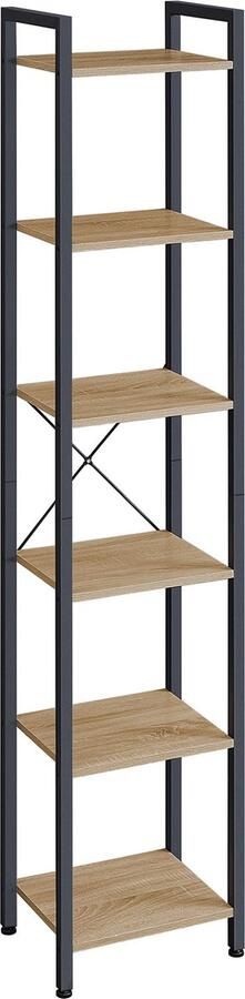 Boekenkast SONOMA 6 Planken en Stalen Frame Eiken Sonoma en Zwart Modern en Functioneel Design Ideaal voor Woonkamer Slaapkamer of Kantoor 187 5 x 40 x 30 cm