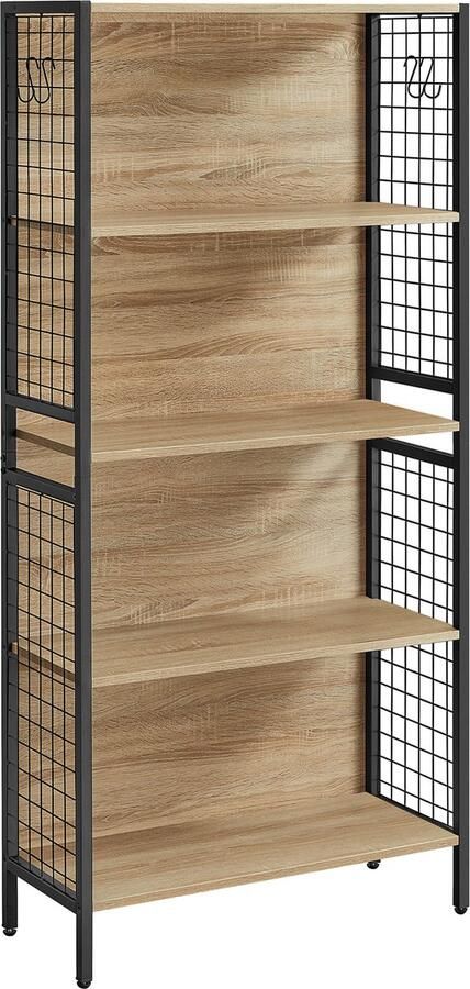 Boekenkast SONOMA Industriële Stijl 4 Planken met Stalen Constructie Modern en Functioneel Design Eiken Sonoma en Zwart 155 x 74 x 30 cm