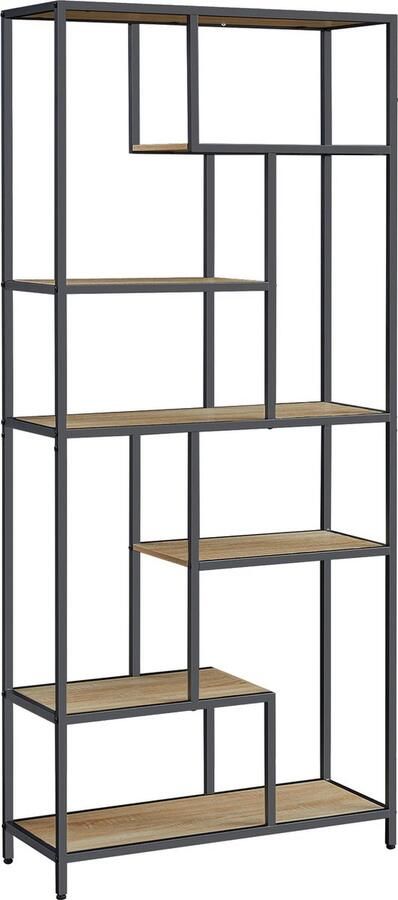 Boekenkast SONOMA Industriële Stijl 6 Planken met Stalen Constructie Modern en Functioneel Design Eiken Sonoma en Zwart 180 x 80 x 30 cm