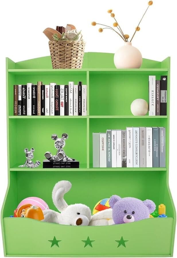 Boekenkast speelgoedrek 3 verdiepingen kinderopbergorganizer boekenplank speelgoed boekenplank woonbox voor kinderkamer hout groen