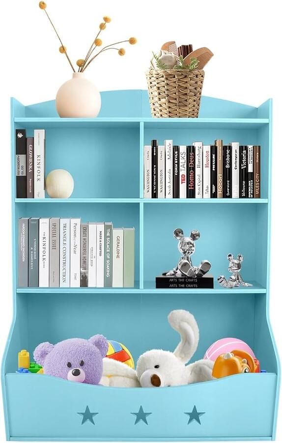 Boekenkast speelgoedrek 3 verdiepingen kinderopbergorganizer boekenplank speelgoed boekenplank woonbox voor kinderkamer hout blauw
