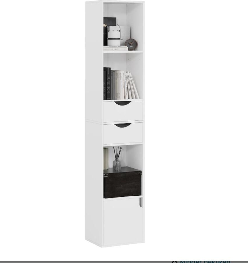 Boekenkast staand opbergrek met laden en deur voor woonkamer slaapkamer bureau wit 30 x 158 x 24 cm