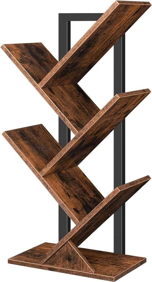 Boekenkast staand rek vintage bruin hout en metaal 4 niveaus