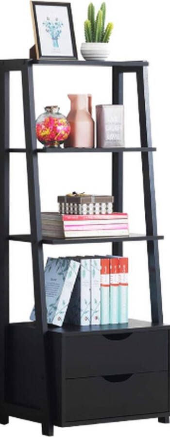 Boekenkast staand rek met 2 laden en 2 planken modern ladderrek tentoonstellingsrek voor thuis kantoor badkamer 52 x 40 x 133 cm zwart