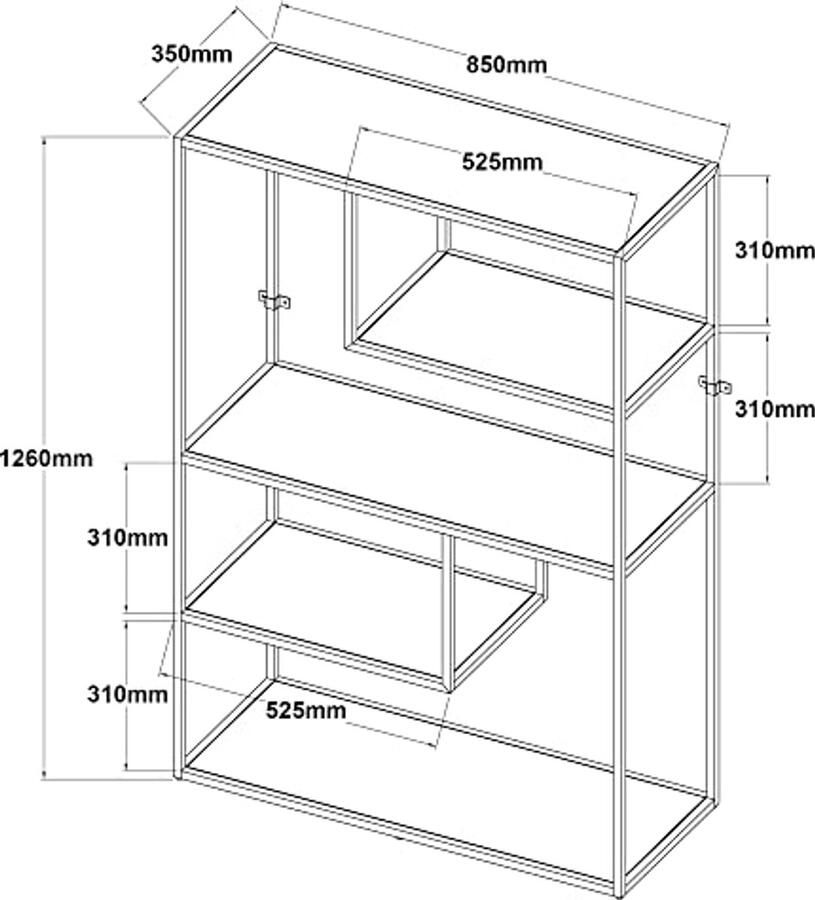 Boekenkast Staand Rek met 4 Planken 126x85x35 cm Metalen Plank voor Woonkamer en Slaapkamer