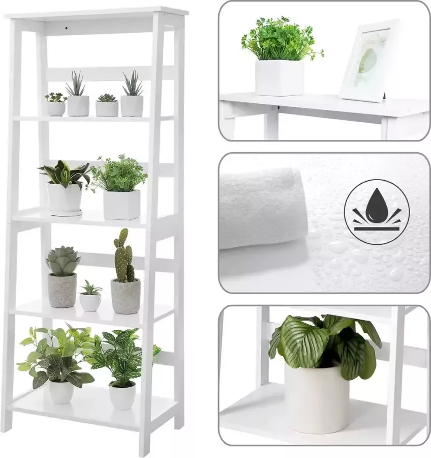 Boekenkast staande kast ladderkast trapvormige plank met 4 verdiepingen badkamerrek multifunctioneel rek voor woonkamer balkon wit LLS90WT