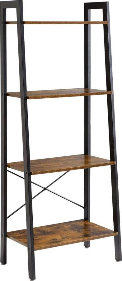 Boekenkast staande plank ladderplank met 4 niveaus plantenstandaard met stevig metalen frame vintage meubilair voor woonkamer slaapkamer keuken tuin rustiek bruin 148 5 cm