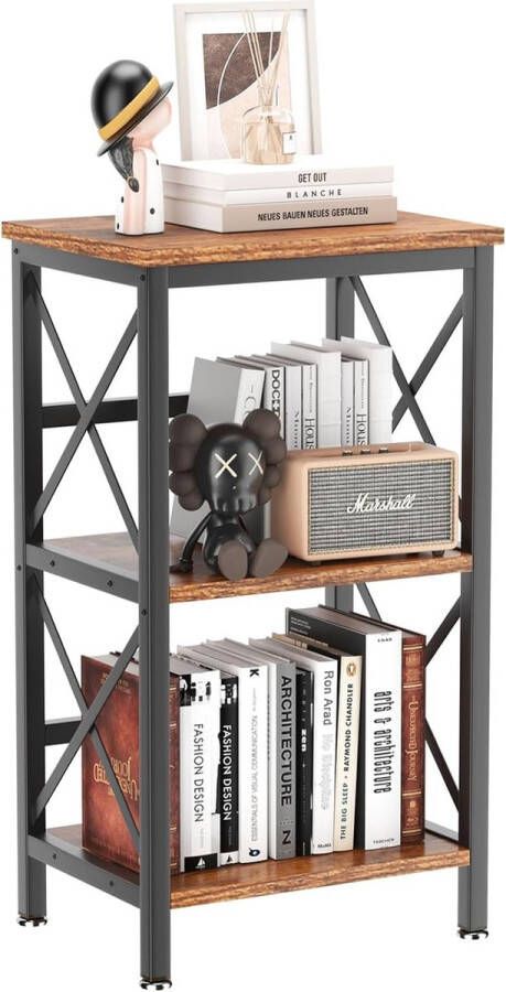 Boekenkast staande plank met 3 planken stevig X-frame verstelbare poten eenvoudige montage 40 x 29 x 75 cm voor woonkamer slaapkamer keuken studeerkamer