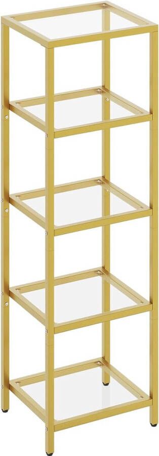 Boekenkast staande planken plank met 5 planken badkamerplank gehard glas eenvoudige montage voor badkamer woonkamer keuken kantoor 35×30×123CM goud HGD005G