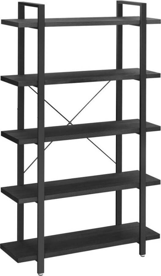 UA-Products Boekenkast stabiel staand rek met 5 planken woonkamerrek in industrieel design eenvoudige opbouw woonkamer slaapkamer kantoor vintage -zwart