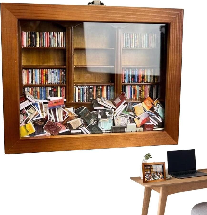 Mini-boekenvitrine van hout creatieve boekenkast tegen angsten ornamenten voor decompressie miniatuur boekenkast voor boekenliefhebbers
