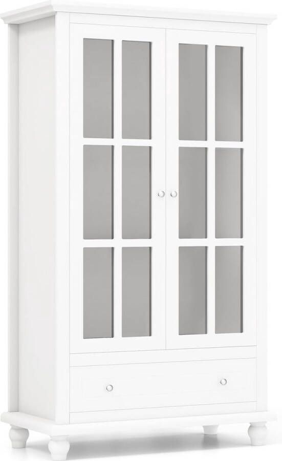 Boekenkast vitrinekast met deuren van gehard glas verstelbare plank en lade bureaukast archiefkast voor thuiskantoor en woonkamer 80 x 40 x 139 cm wit