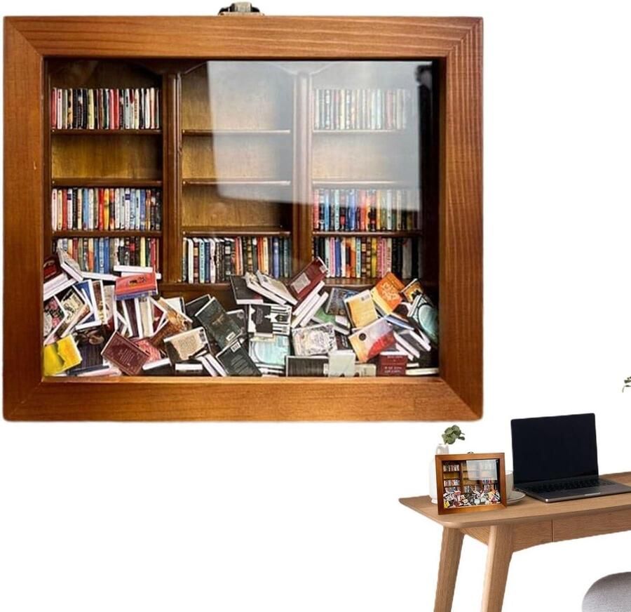Boekenkast voor angsten Mini poppenhuis meubels Houten boekenkast voor boekenliefhebbers Creatieve anti-angst ornamenten Stressverminderend cadeau