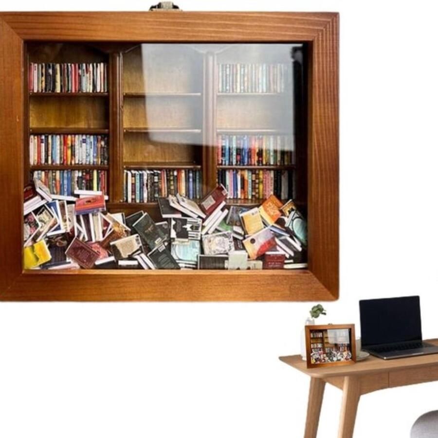 Boekenkast voor angsten Mini poppenhuis meubels Houten boekenkast voor boekenliefhebbers Creatieve anti-angst ornamenten Stressverminderend cadeau