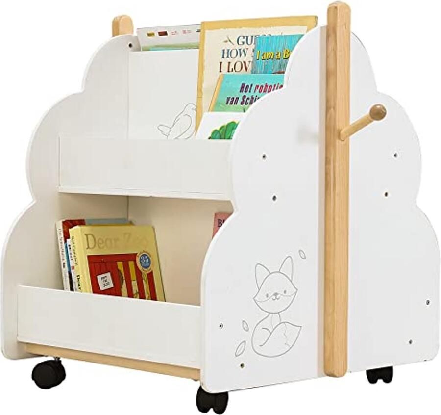 Boekenkast voor Kinderen 2-in-1 Houten Opslag Mini Rek voor Jongens en Meisjes Peuters en Kleuters Schattige Ontwerpen