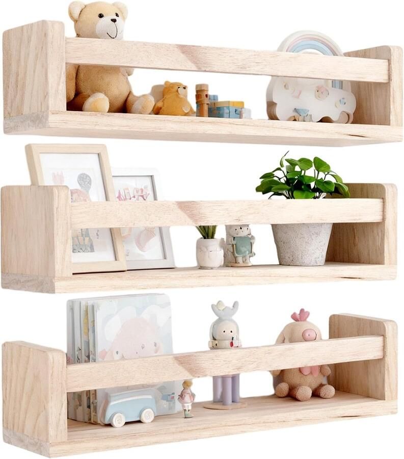 Boekenkast voor kinderen 3-delige set kinderrek wandrek voor kinderkamer kinderrek voor boekenopslag ideaal voor boeken en speelgoed Montessori-rek Nature boekenopslag en speelgoedopslag