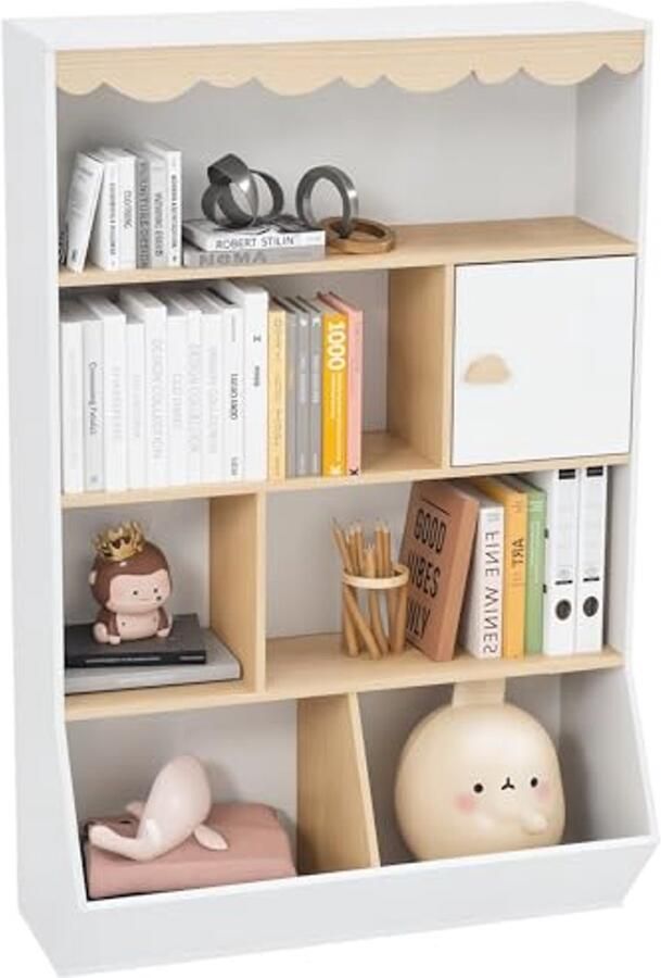 Boekenkast voor Kinderen met 4 Planken en 2 Vakken Veilig en Praktisch voor de Kinderkamer
