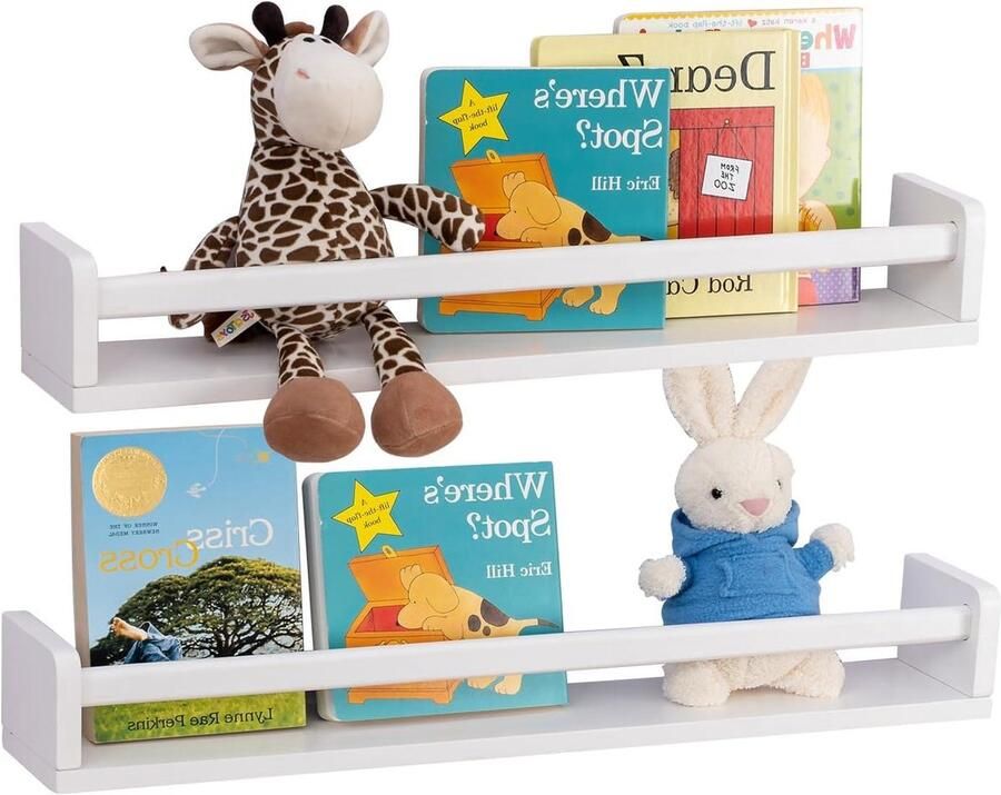 Set van 2 witte 60 cm wandrekken voor kinderkamer Massief houten zwevende planken voor boeken tijdschriften en decoratie in slaapkamer keuken